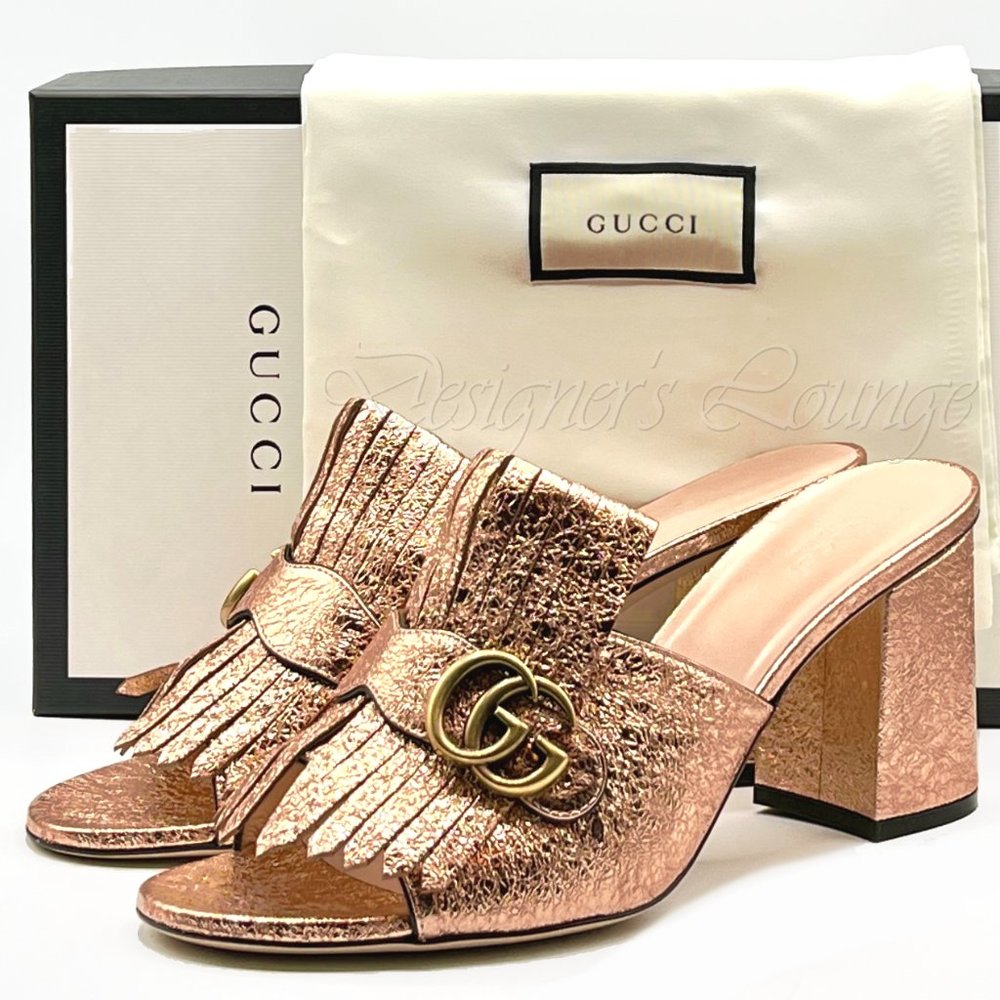 ⚡️SOLD! NEW GUCCI GG Marmont Fringed Galassia Metallic Mules Slides Sandals - Picture 9 of 9